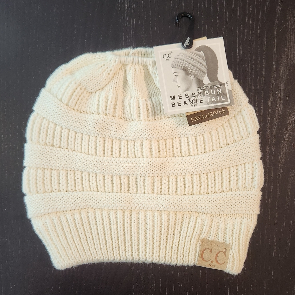 NWT C.C Cream Knit Ponytail Beanie